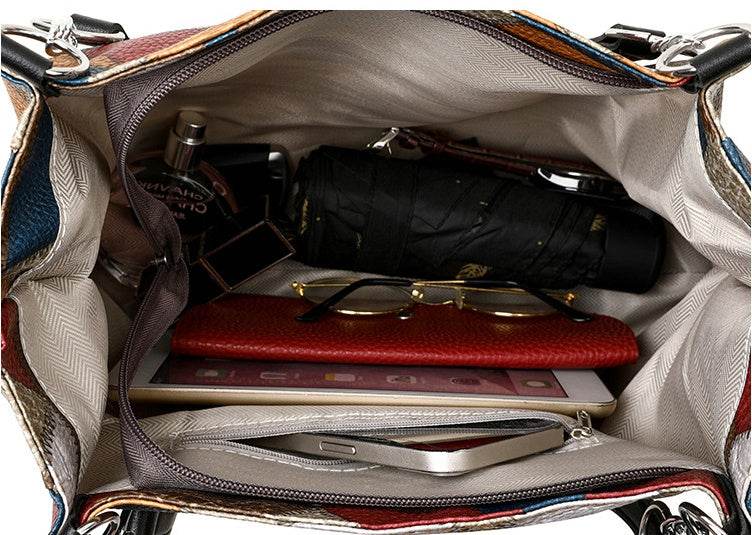 Retro Geometric Pattern Color-matching Shoulder Bag Fashion Large Capacity Stitching Handbag For Women Totes - Velora