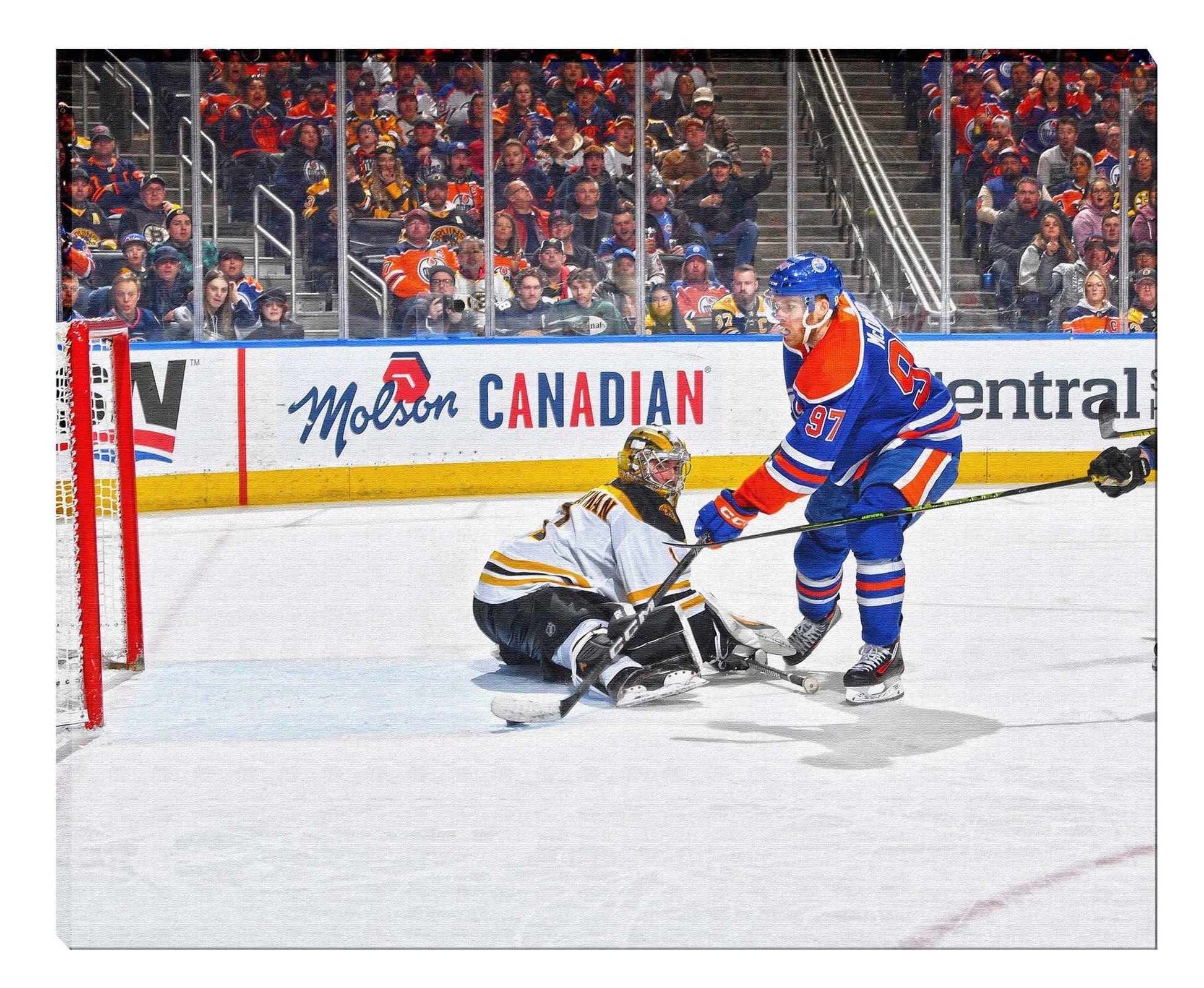 Connor McDavid Unsigned 16x20 Canvas Oilers vs Bruins Frameworth Sports Marketing