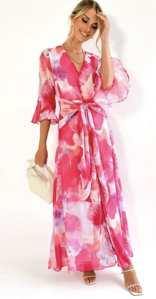 Autumn Women's Elegant Elegant Homewear Printed Crease Dress - Velora