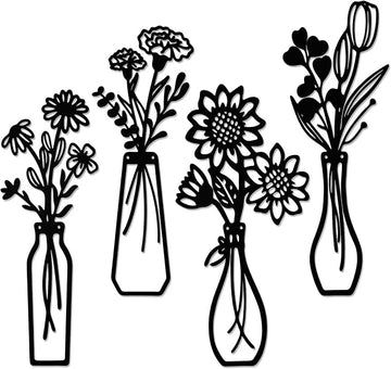 4-Piece Black Metal Flower Wall Art Set, Minimalist Floral Wall Decorations For Living Room, Bedroom, Office, And Modern Home Decor (Canada Delivery Only)