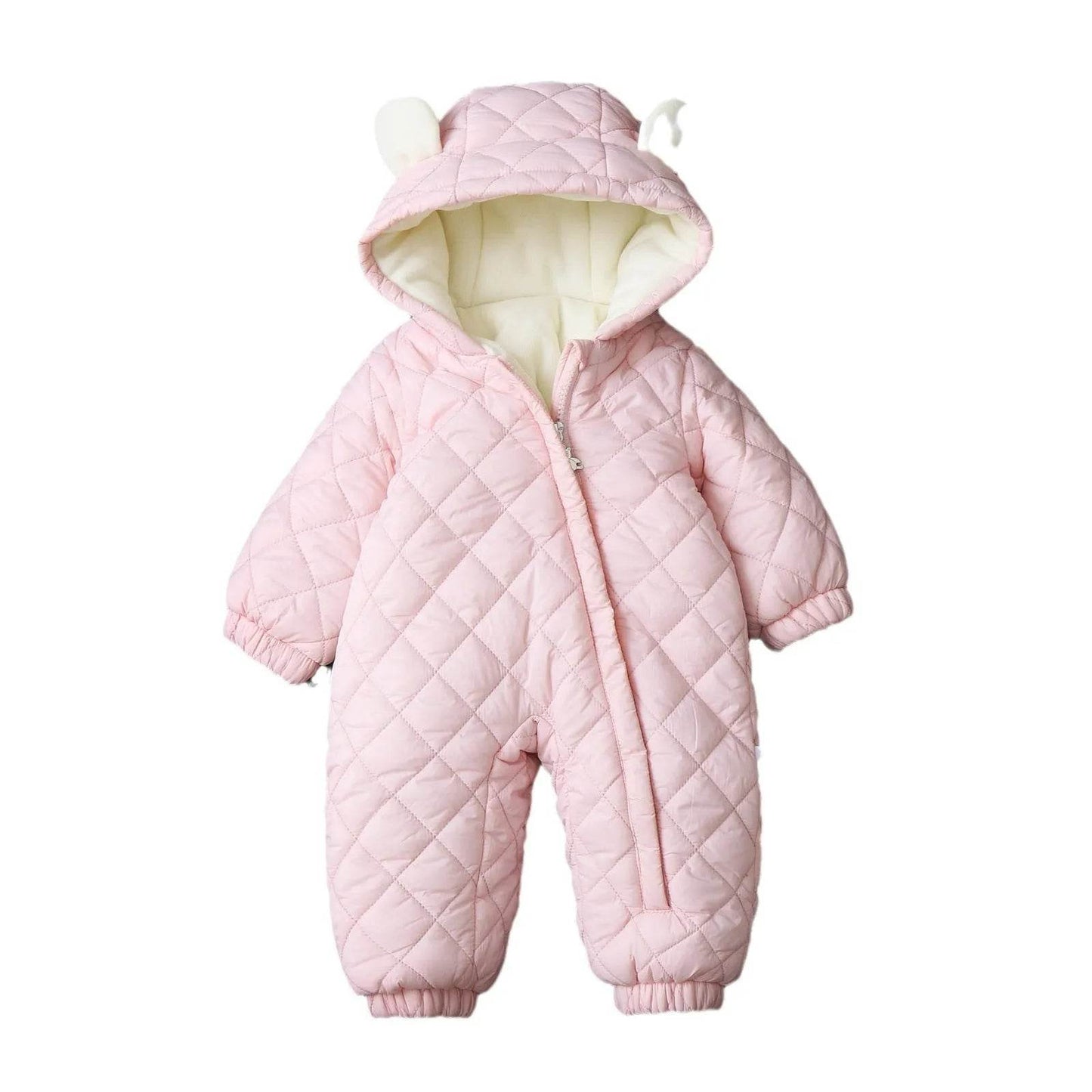 Hooded Fleece-lined Thick Baby Winter Romper Puffer Overall Jumpsuit - Velora