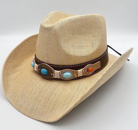 Summer Outdoor Ethnic Style Felt and Straw Cowboy Hat - Velora