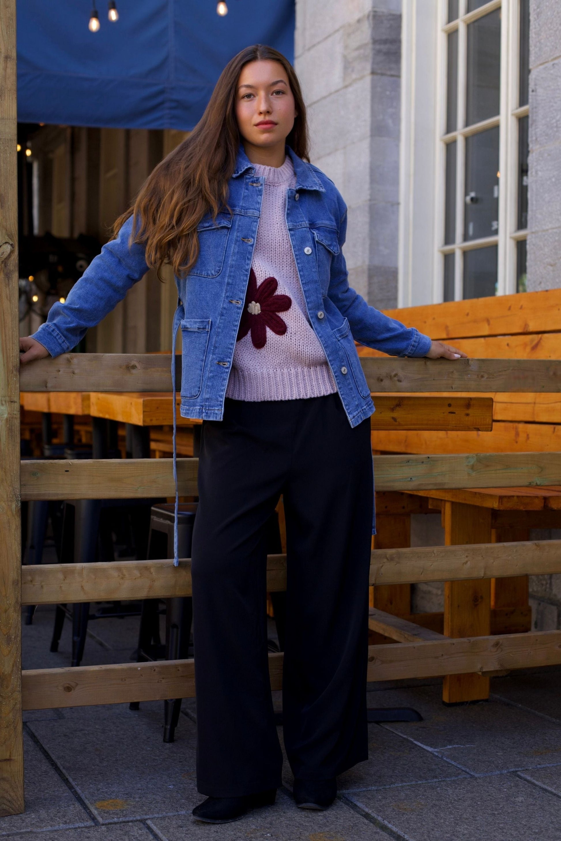 Sabrina Women's Belted Jean Jacquard Jacket With Pockets - Velora Luxury Fashion