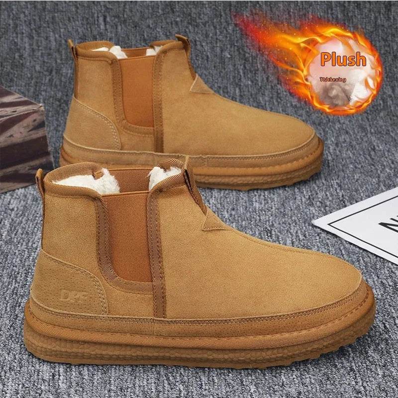 Winter Fleece Snow Boots Round-toed Flat Shoes Casual Warm Sports Shoes Men Ankle Boot - Velora