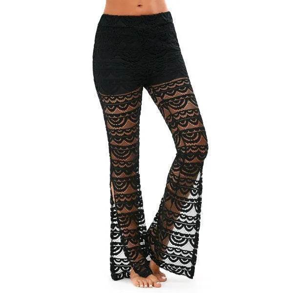 Summer Women Elegant Patchwork Sheer Pants Sexy Lace Trouser Pantalon Party Clubwear - Velora