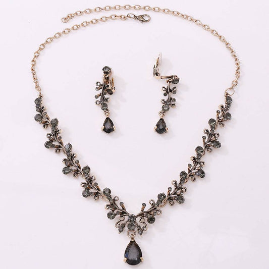Bridal Rhinestone Zircon Earring Necklace - Velora