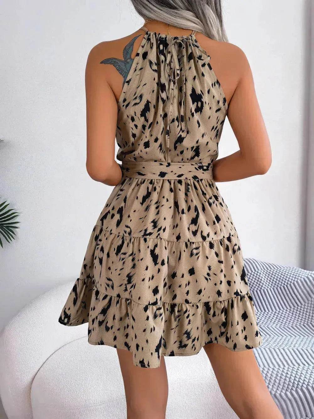 Casual Leopard Print Ruffled Swing Dress Summer Fashion Beach Dresses Women Skater Dress for Chic Ladies. - Velora