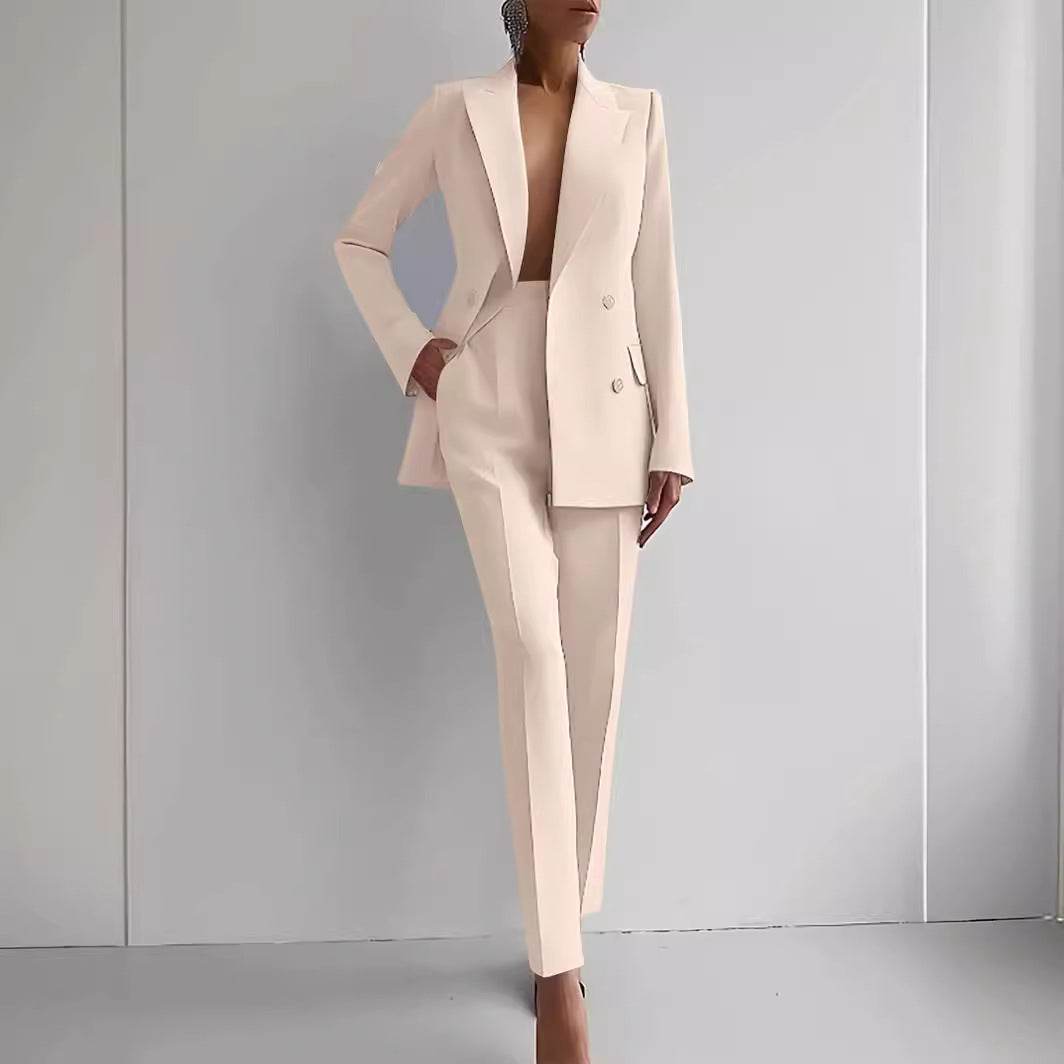 Casual Suits Fashion Long Sleeve Single-breasted Jacket Top And Slim Fit Trousers Women's Business Suits - Velora