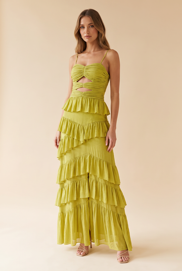 Layered Wedding Guest Evening Dresses with Zipper and Lace up - Lime