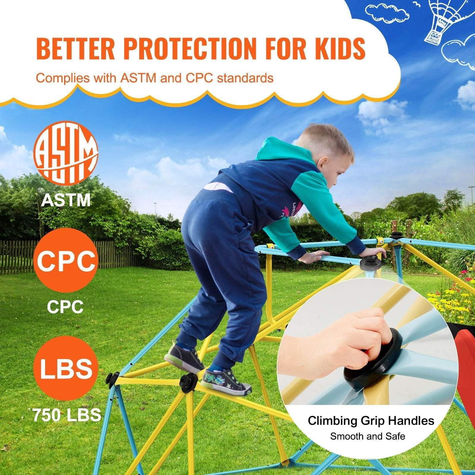 Climbing Dome, For Kids 3 To 9 Years Old, 8FT Geometric Dome Climber With Slide,Jungle Gym Supports 600LBS And Easy Assembly, With Climbing Grip, Outdoor And Indoor Play Equipment For Kids - Velora