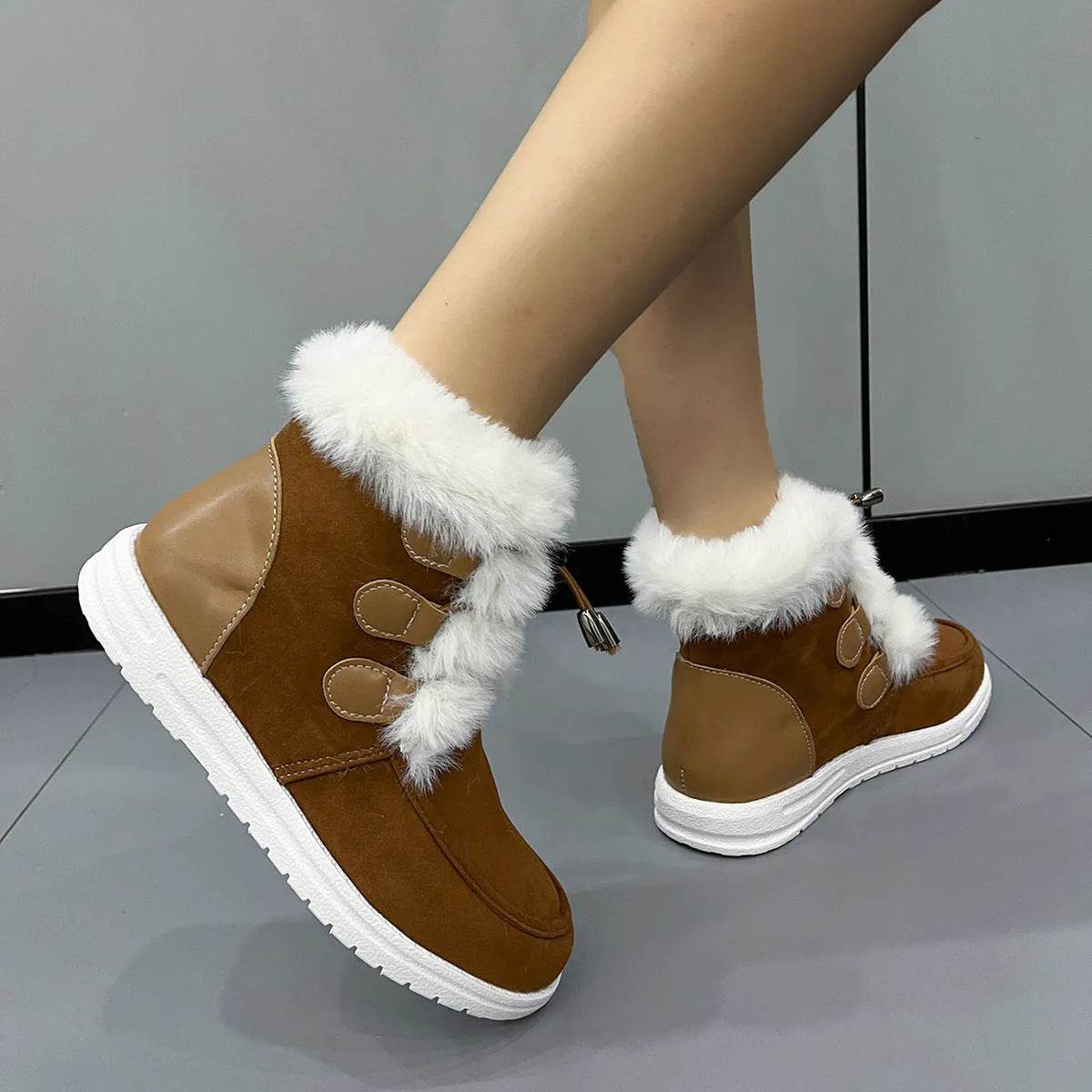 Fashion Suede Fleece Snow Boots Winter Warm Plush Round Toe Cotton Shoes Versatile Simple Short Boot For Women - Velora