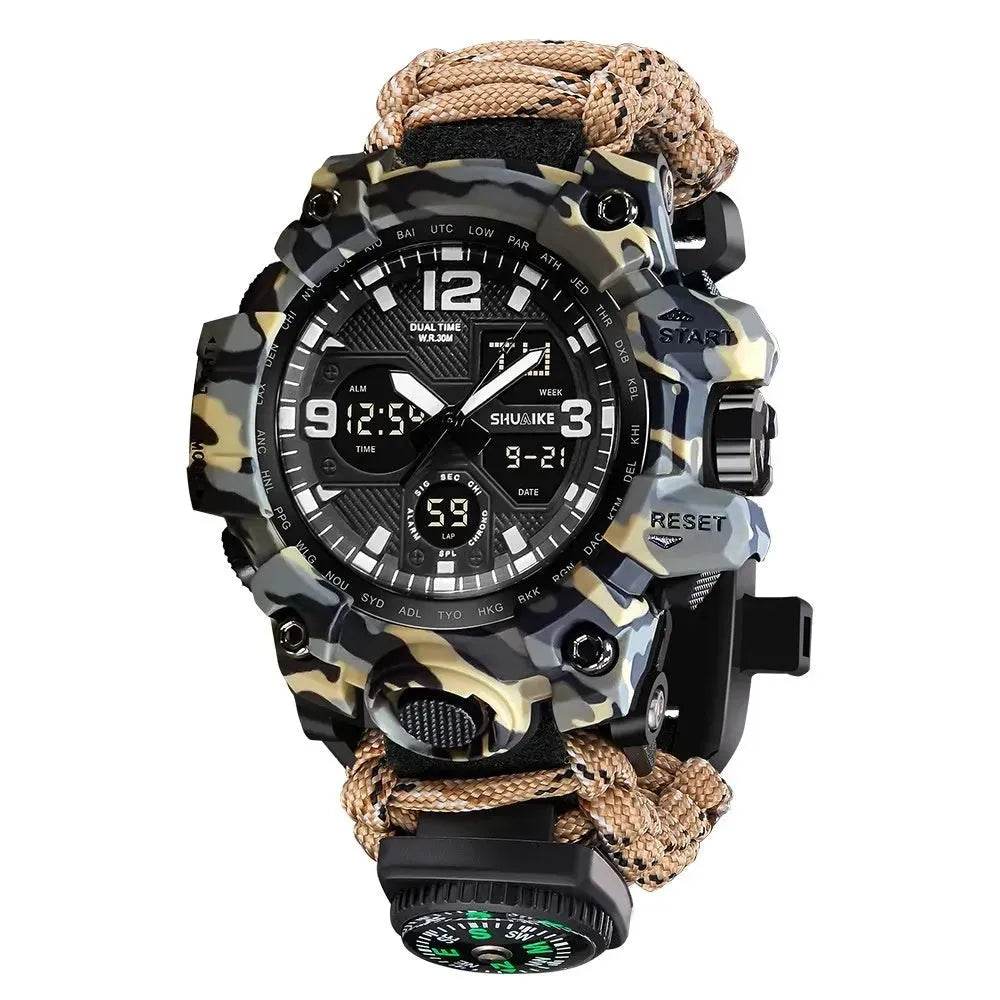 Double Display Electronic Watch Whistle Ignition Compass Thermometer Watch Men - Velora