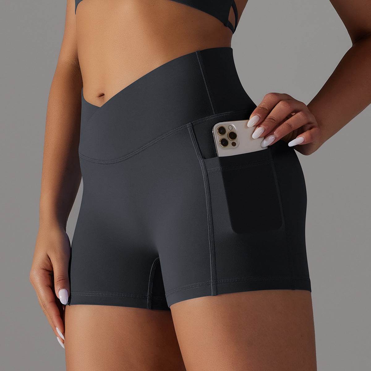 Yoga Shorts With Phone Pocket Design Fitness Sports Pants For Women Clothing - Velora