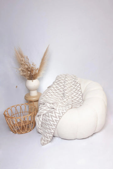 Greige & White Chevron Print Throw