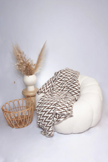 Mushroom & White Chevron Print Throw