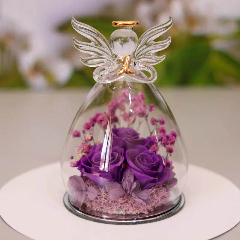 Eternal Flower Gift Box Angel Glass Cover Dried Rose Gift Box For Christmas New Year Valentine's Day Home Decor - Velora