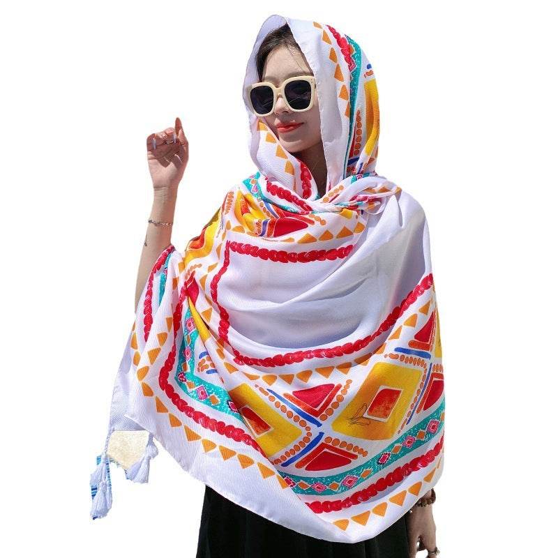 Ethnic Style Sun Protection Talma Tibet Desert Travel Thin Holiday Silk Scarf - Velora