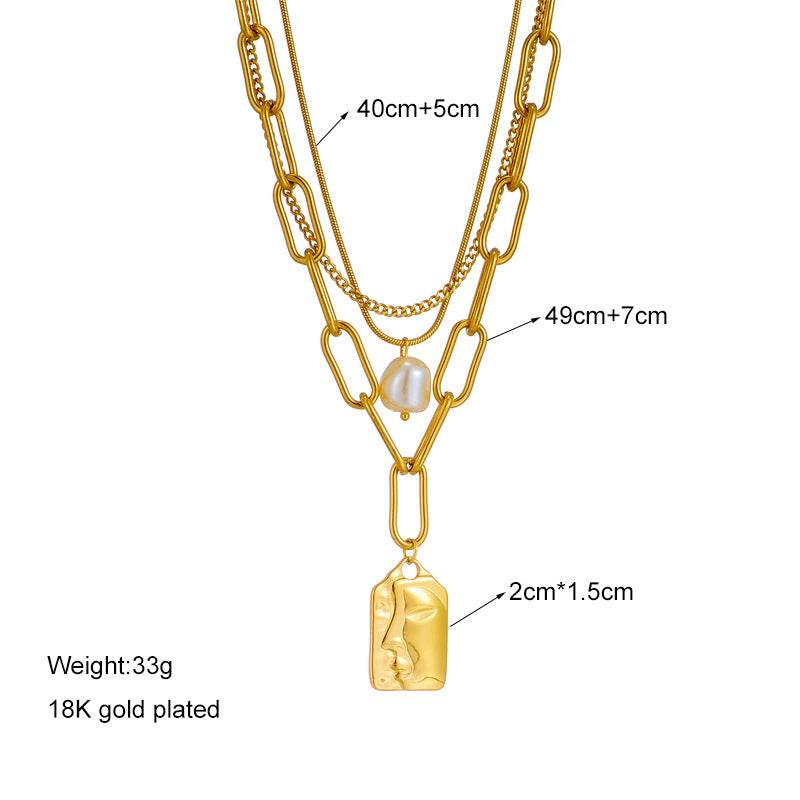 Fashion Jewelry Layered Face Portrait Chain Choker Necklace For Women Elegant Pearls Pendant Necklace Jewelry Accessories - Velora