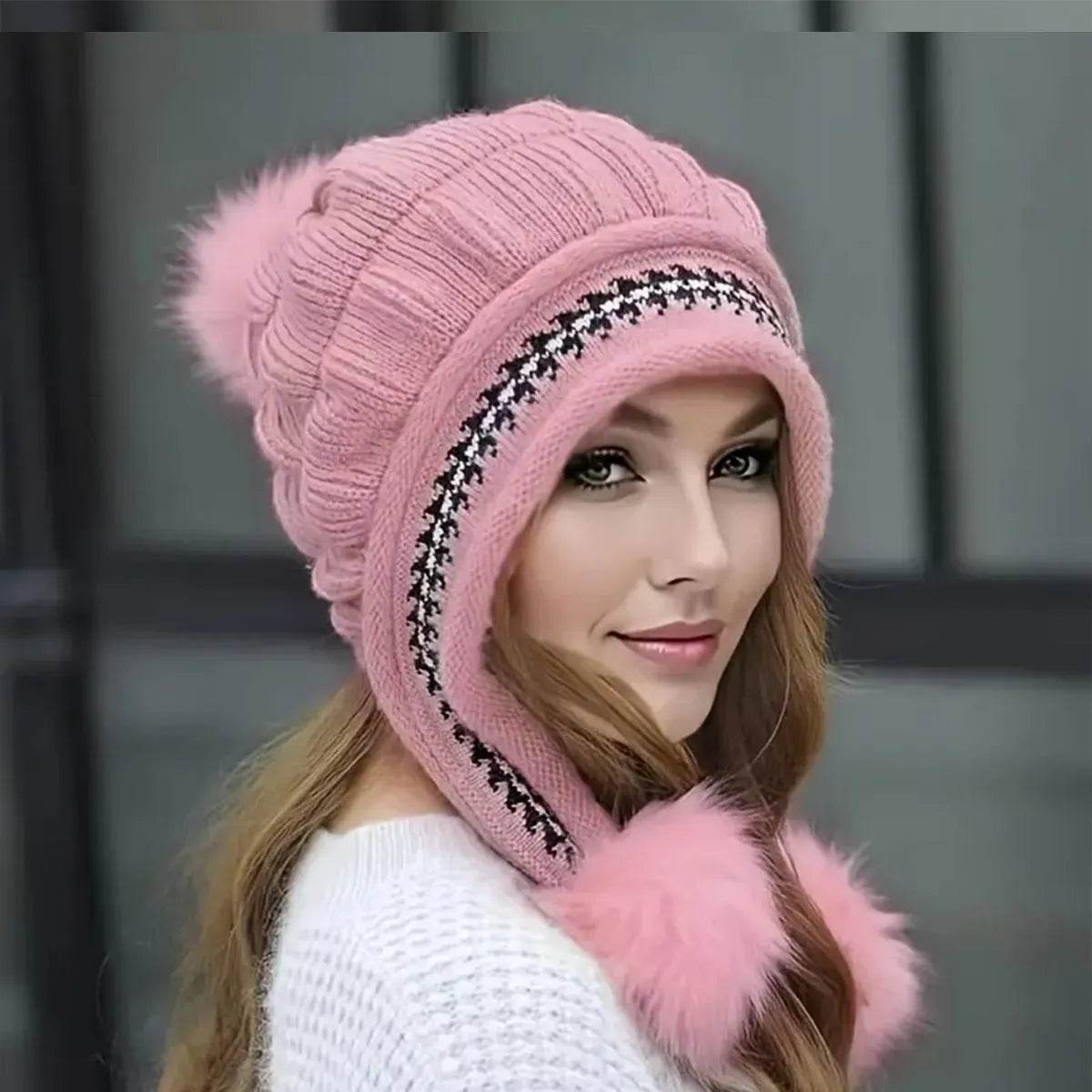 Women Cozy Knit Fleece-Feel Beanie With Ear Flaps Winter Hat Perfect For Skiing & Outdoor Activities - Velora