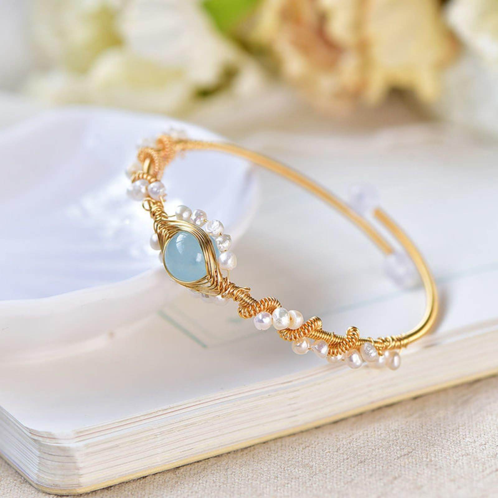 Pearl Bracelets For Women Gold Plating Pearl Bracelet Gold Wire Braided Vintage Style Bracelets Cuff Bracelets Fashion Bracelet - Velora