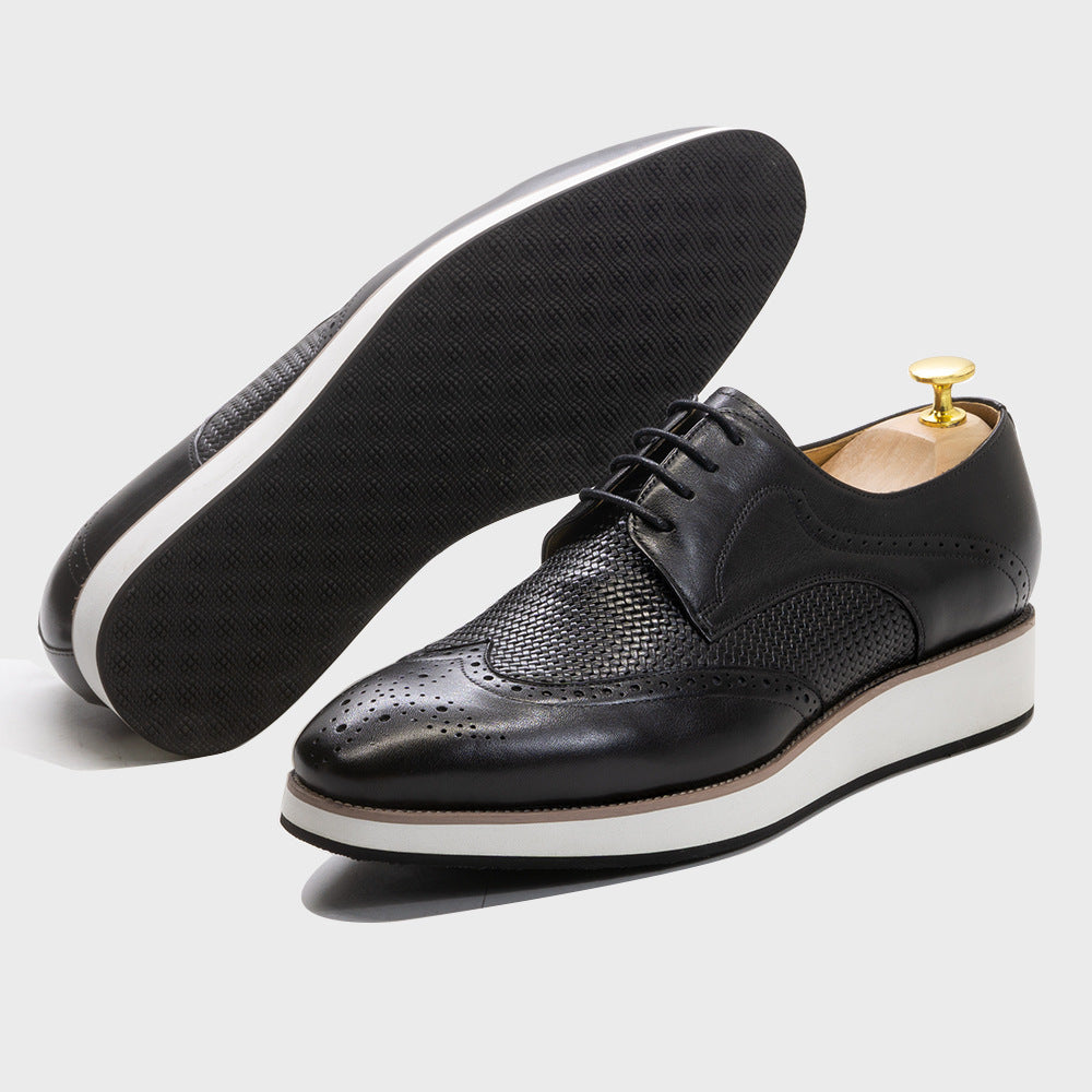 Casual Pointed Toe Derby Shoes Woven Low-top Men's Leather Shoes