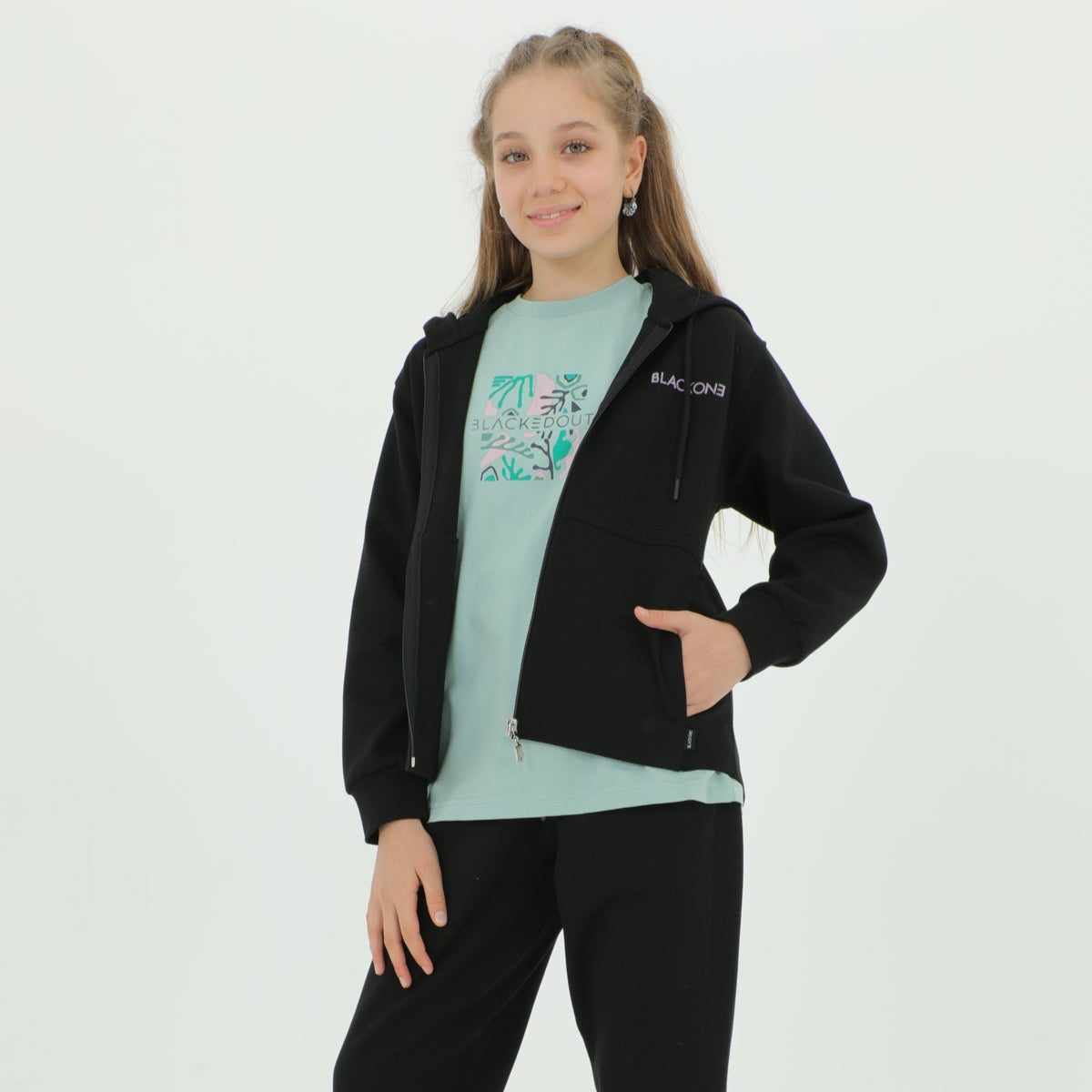 Zip-Up Hoodie Girls Jogger Set