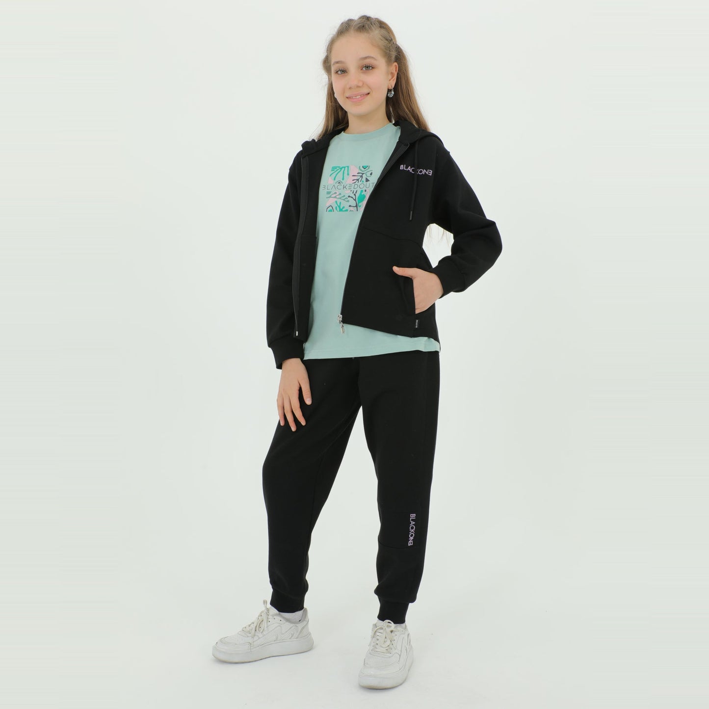 Zip-Up Hoodie Girls Jogger Set