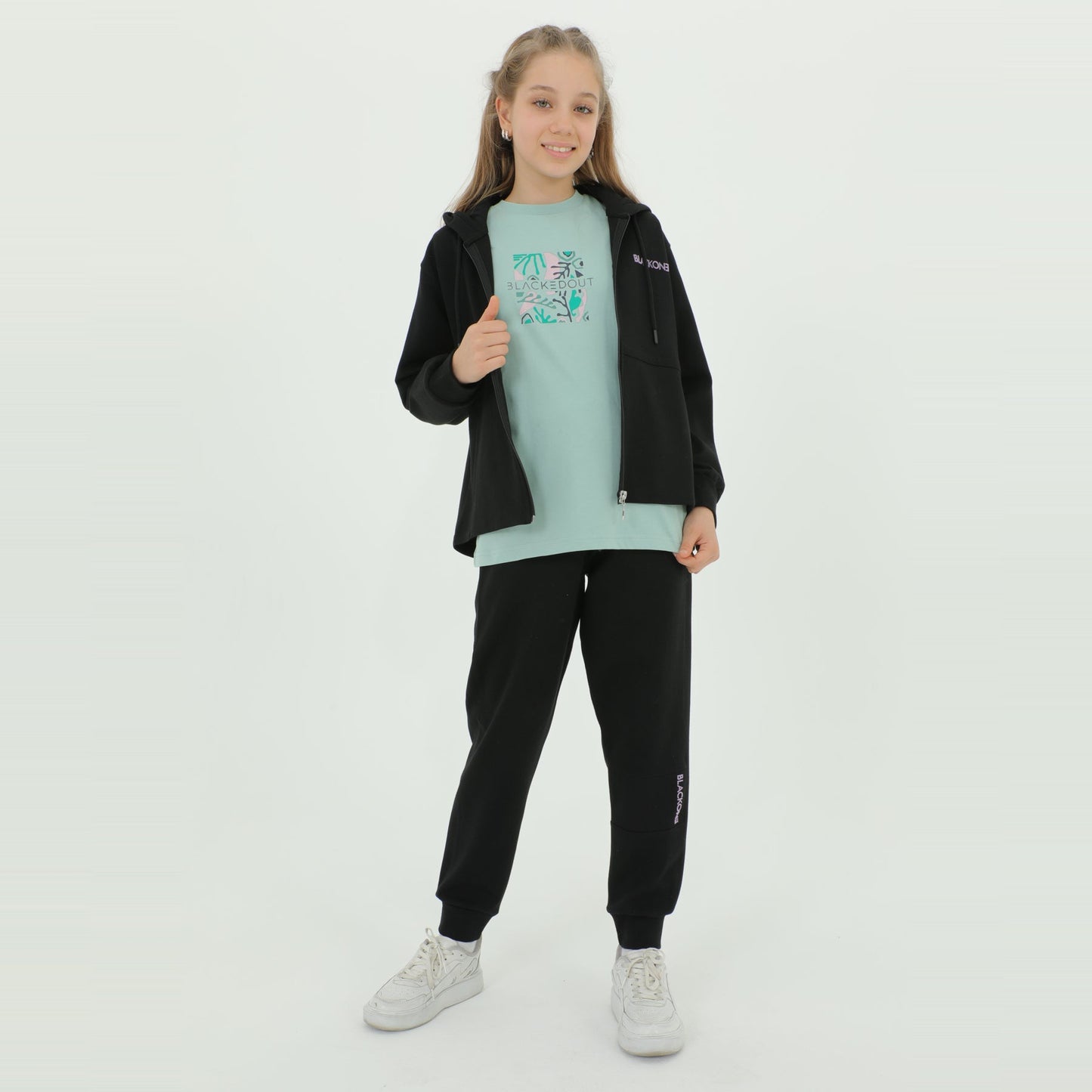 Zip-Up Hoodie Girls Jogger Set