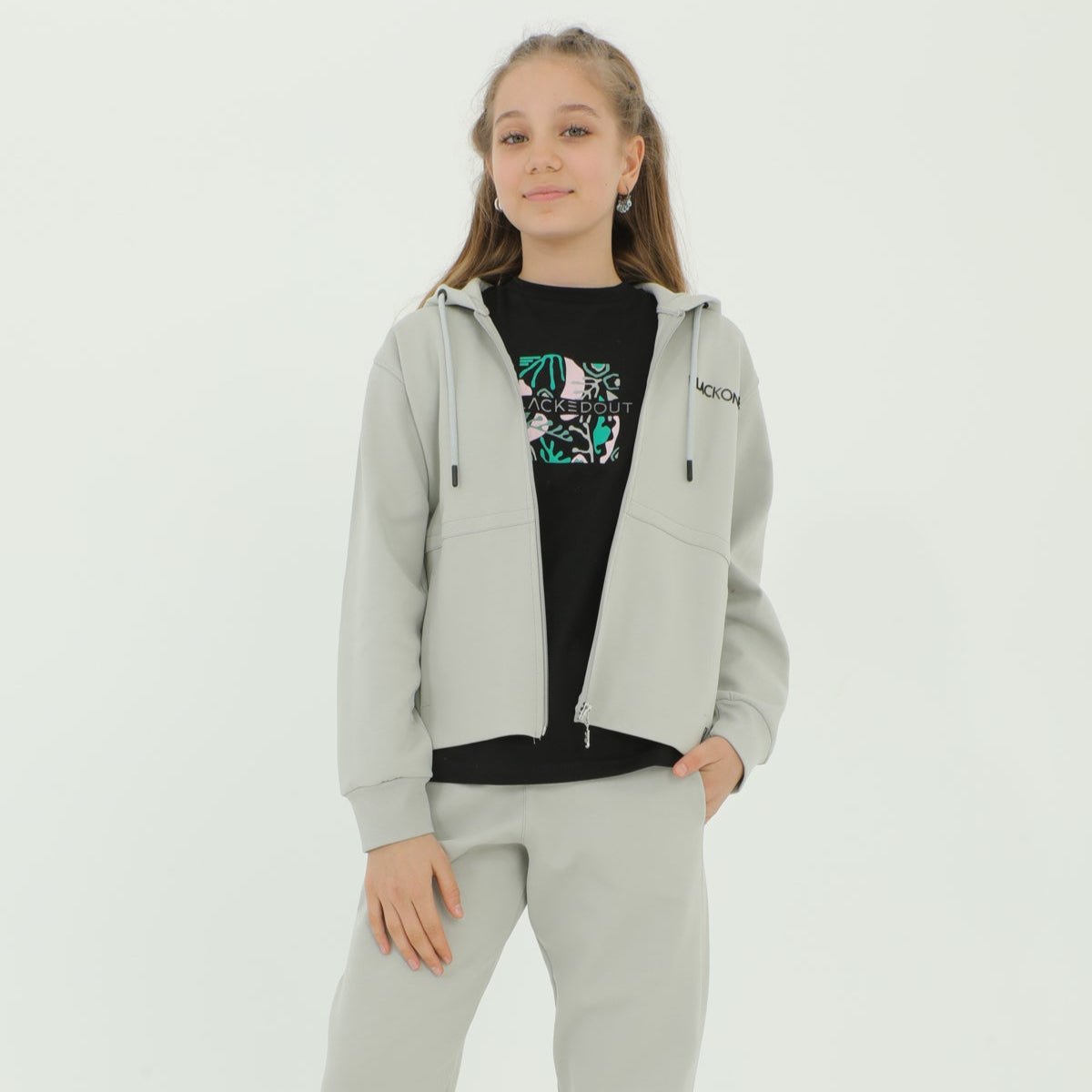 Zip-Up Hoodie Girls Jogger Set