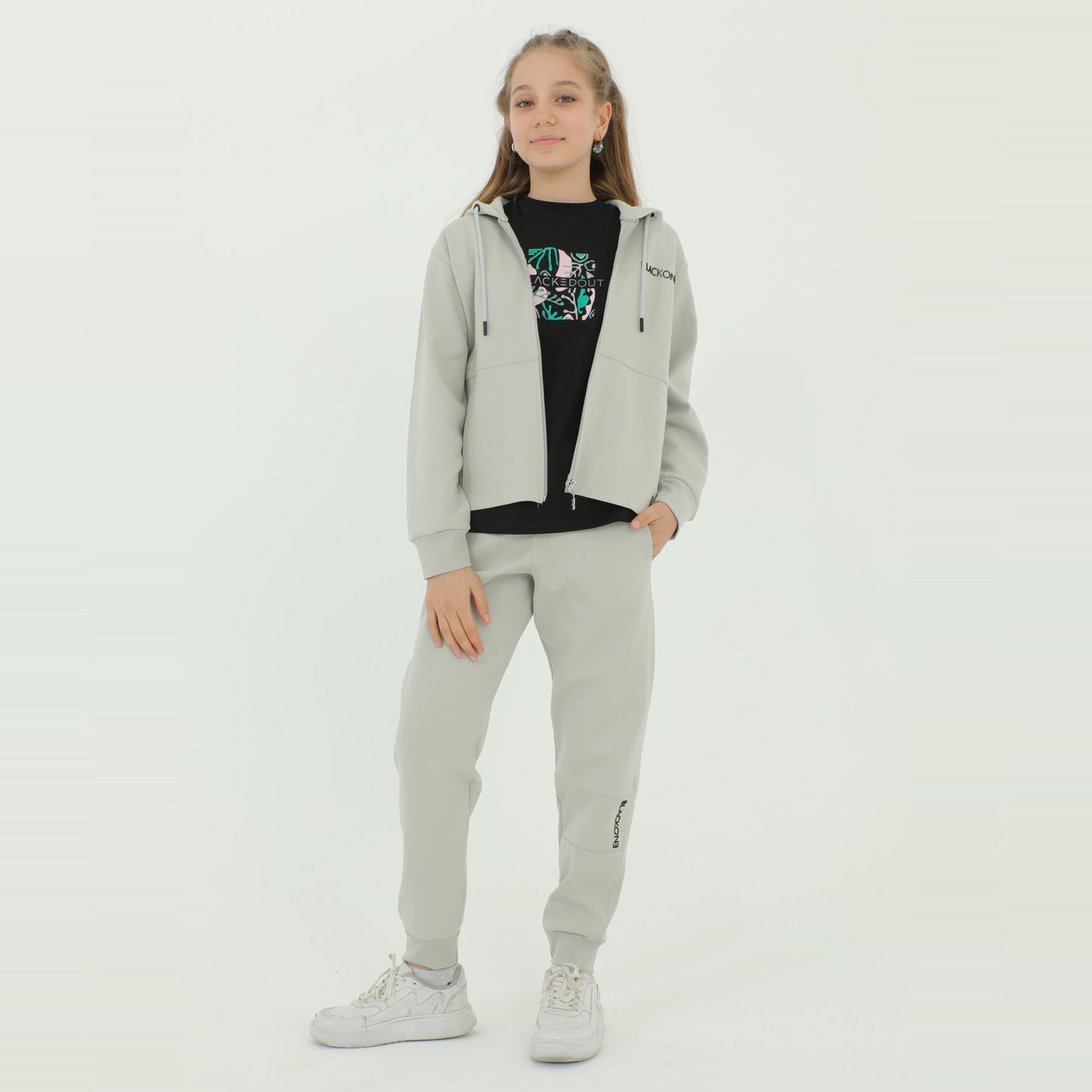 Zip-Up Hoodie Girls Jogger Set