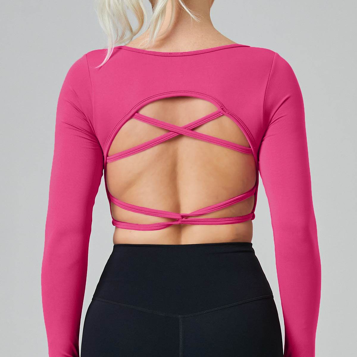 Long Sleeve Hollow Back Crop Workout Top for Women Sport Gym Top - Velora