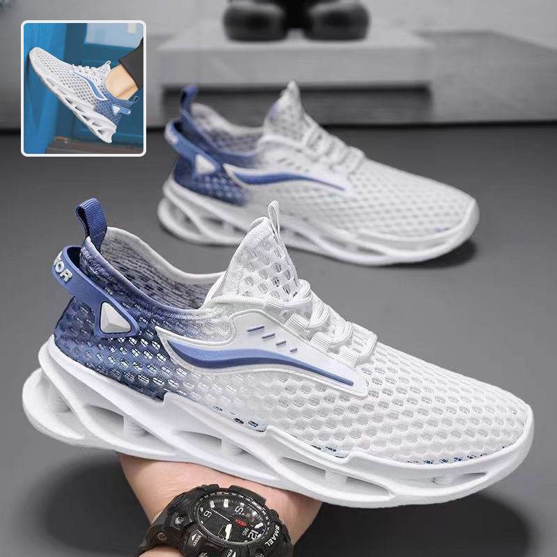 Men's Lace-up Sneakers Mesh Sports Shoes Fashion Hollow-sole Low Top Running Shoes - Velora