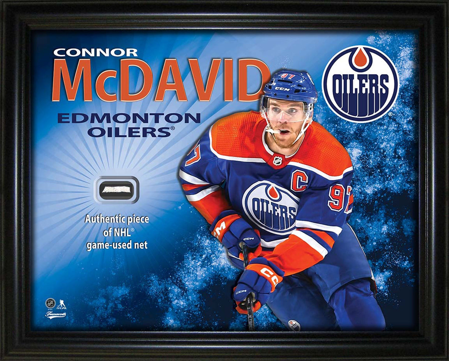 Connor McDavid 16x20 Photo Frame with Game-Used Net - Edmonton Oilers Frameworth Sports Marketing