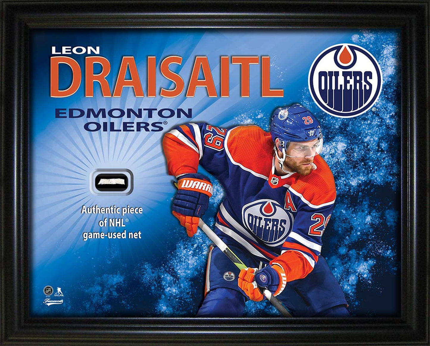 Leon Draisaitl 16x20 PhotoGlass Frame with Authentic NHL Game-Used Net – Edmonton Oilers Frameworth Sports Marketing