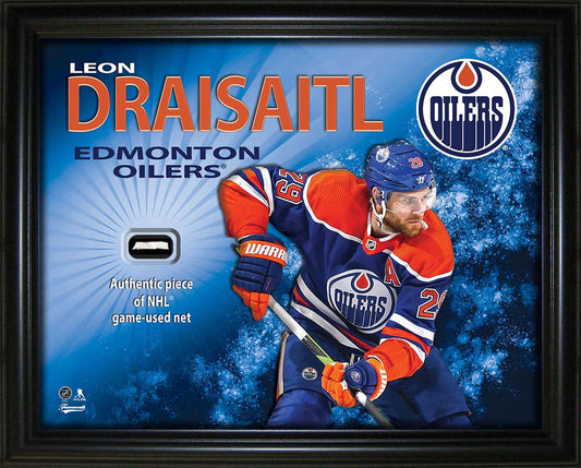Leon Draisaitl 16x20 PhotoGlass Frame with Authentic NHL Game-Used Net – Edmonton Oilers Frameworth Sports Marketing