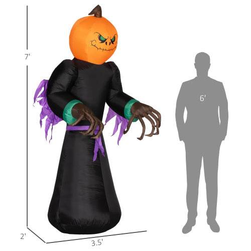 HOMCOM 7 Halloween Inflatable Outdoor Decoration Reaper Ghost Pumpkin, Blow Up LED Yard Decor For Garden, Lawn, Party, Holiday, Waterproo - Velora