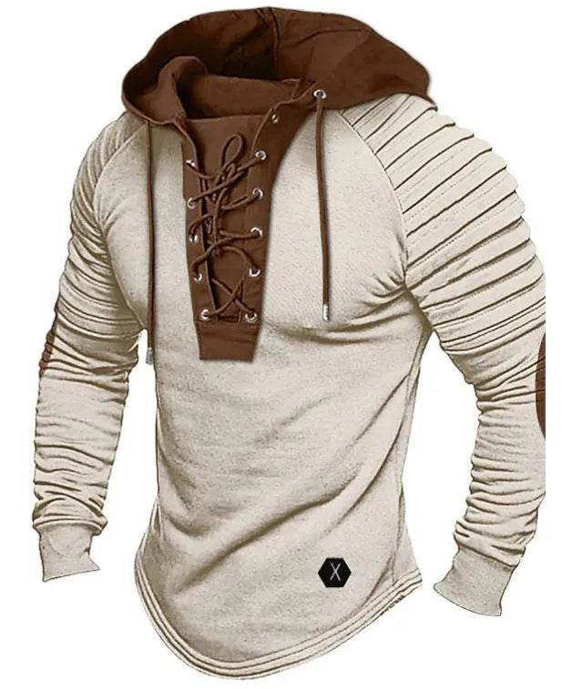 Spring And fall Pure Color Tied Hoodie Street fashion Bronzing Lacing Sweatshirt - Velora