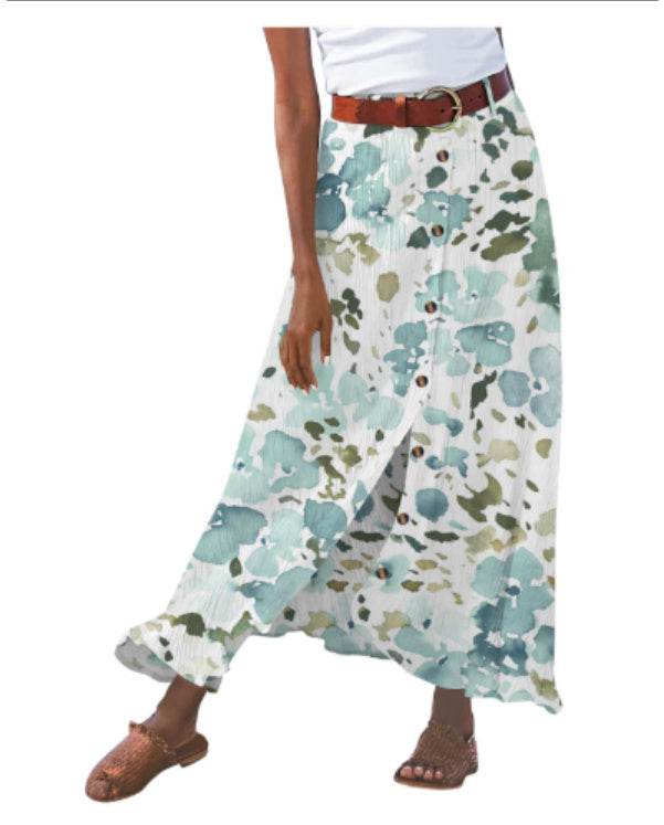 Women's summer Fashion Cotton Linen A-Line Hip Mid Waist Long maxi Skirt - Velora