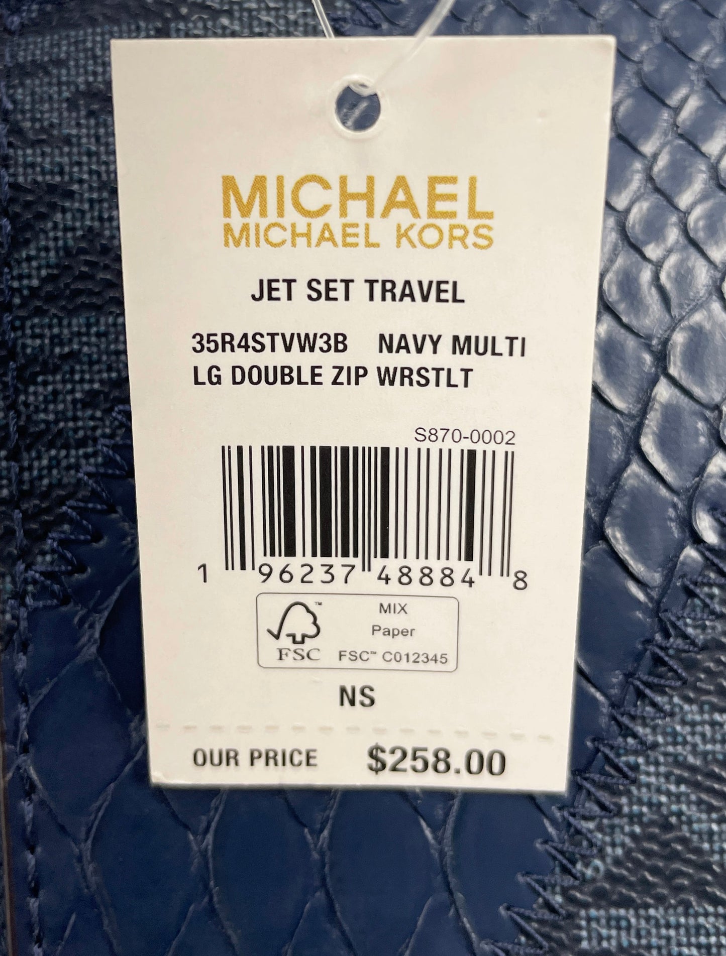 Michael Kors Large Double Zip Python Navy Wristlet