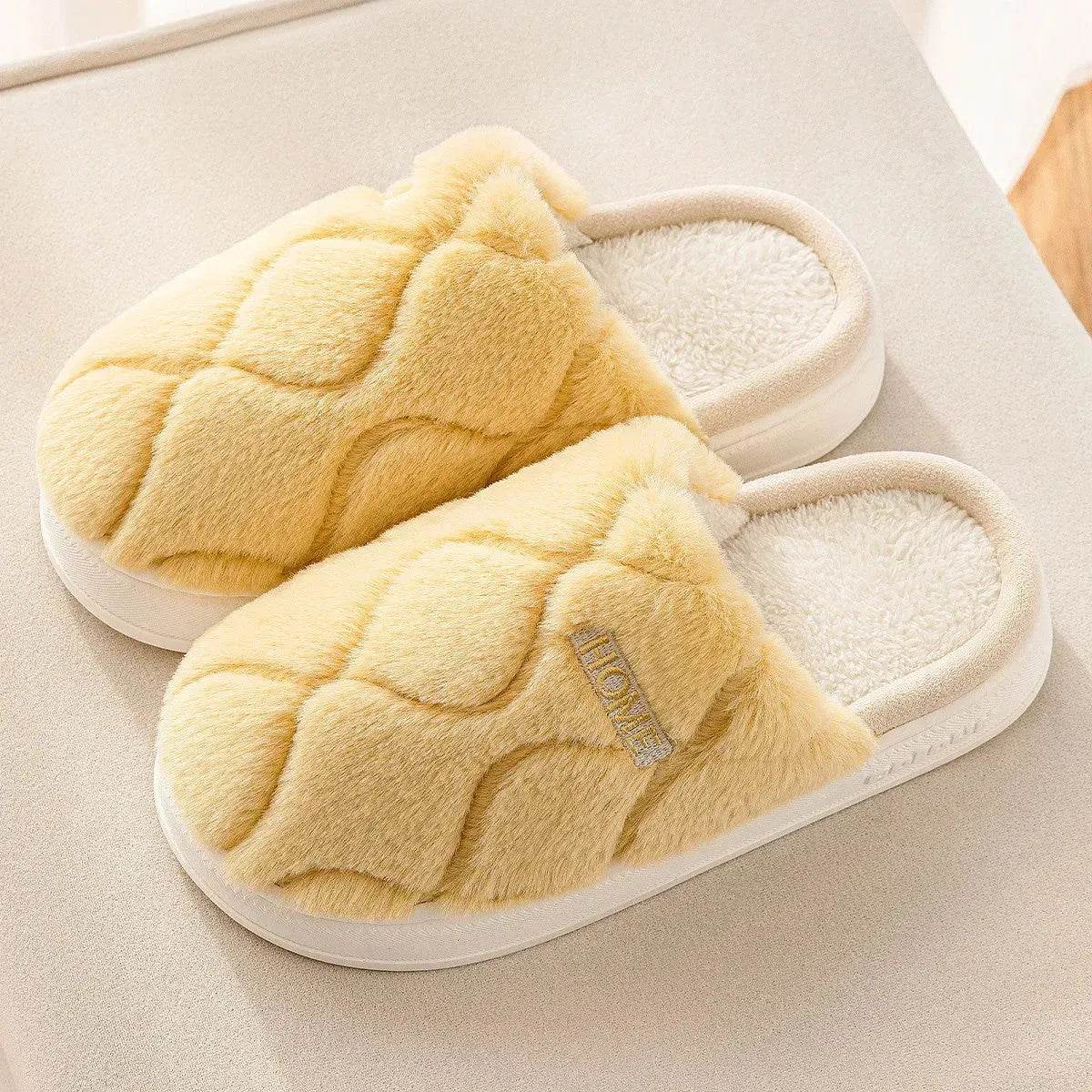 Plush Slippers Winter For Women Indoor Floor Bedroom Home Slipper Warm Solid House Shoes Men Couple - Velora