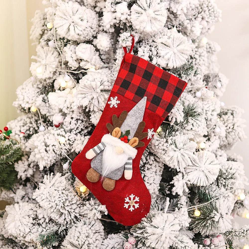 Plaid Three-dimensional Couple Faceless Doll Christmas Stockings Christmas Eve Gift Bag Candy Bag - Velora