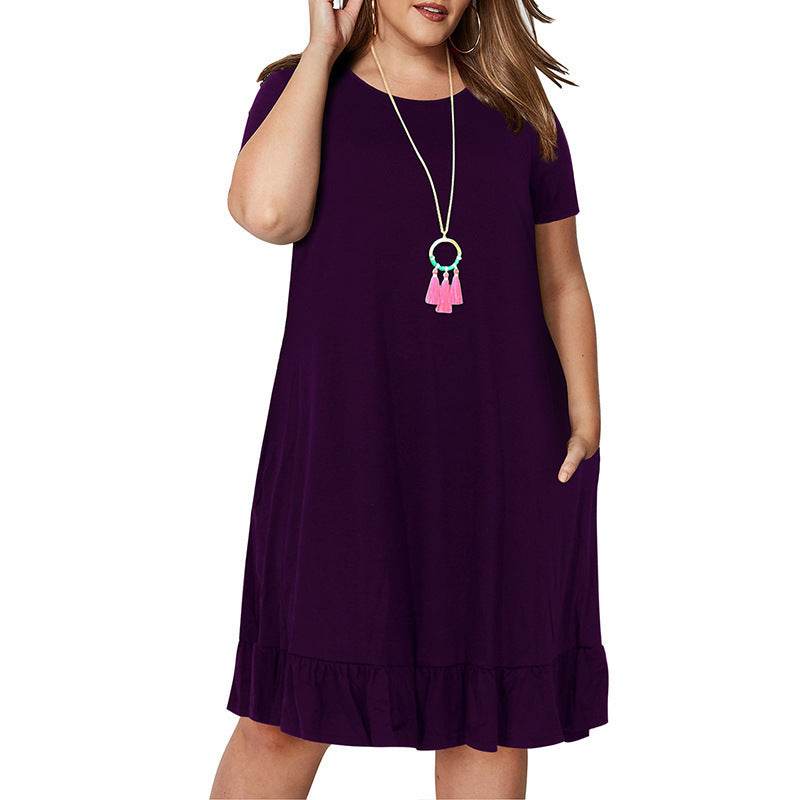 Plus Size Summer Dresses Round neck Short Sleeve Mini dress - Velora