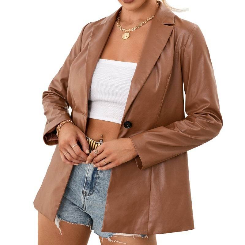 Fashion PU Leather Jacket Leather Blazer jacket Women - Velora