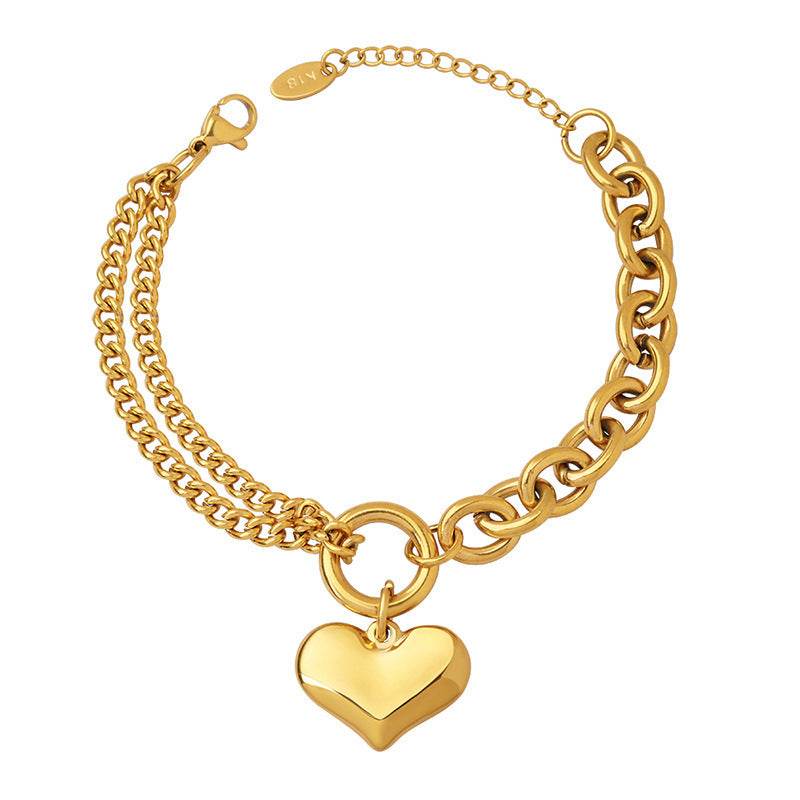 Hip Hop Thick Straps Double-layer Peach Heart Stainless Steel Bracelet - Velora
