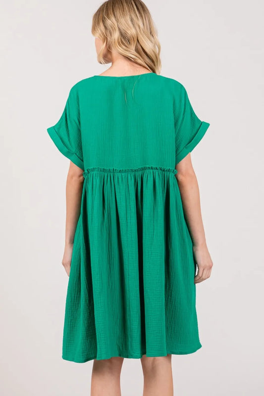 SAGE + FIG Full Size Button Up Short Sleeve Dress - Velora