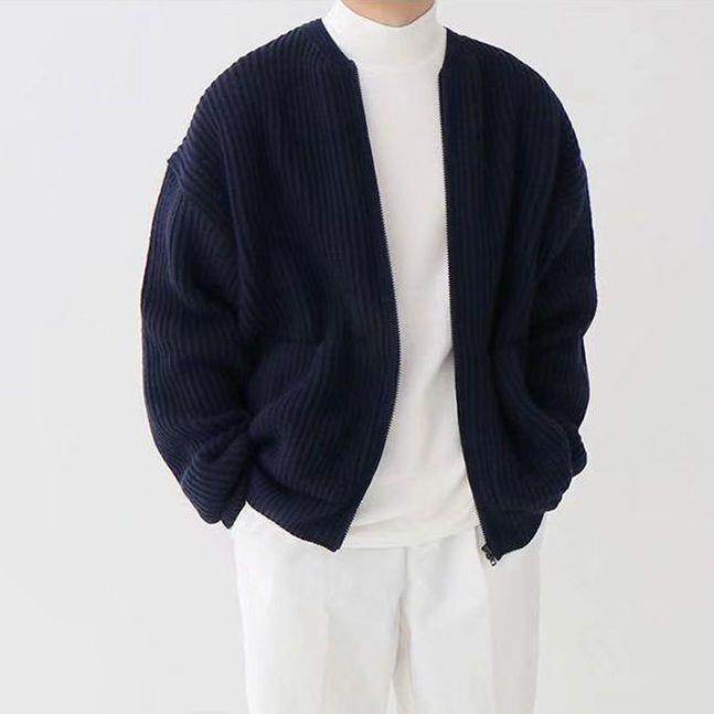 Men Zip Up Knitted Cardigan Lined Funnel Neck Jumper Sweater Pockets Coat All Seasons Comfortable Soft Long Sleeve - Velora