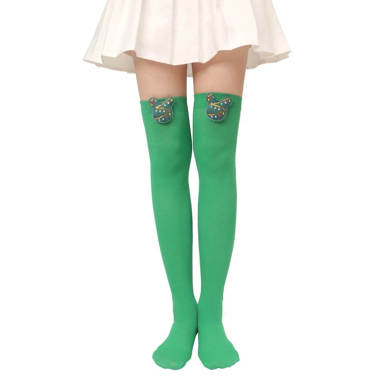 Christmas Plush Doll Knee Socks Bow Stockings - Velora