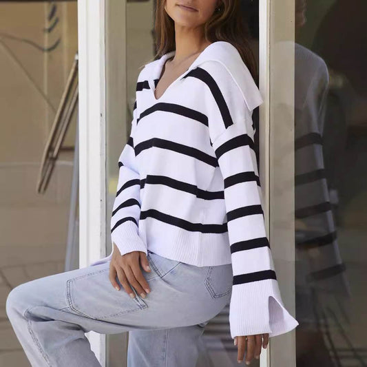 Autumn And Winter Loose Striped Sweater For Women - Velora