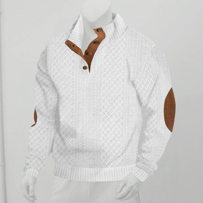 Stand Collar Long Sleeve Jacquard Knitted Pullover Sweater - Velora