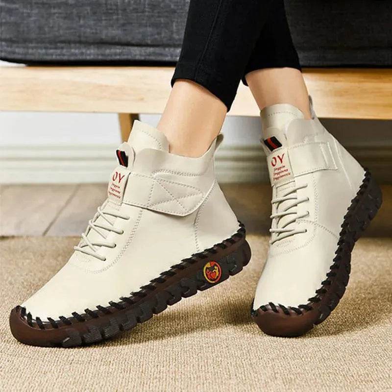 Women Snow Boots Winter Warm Lace Up Plush Ankle Boots With Sewing Thread Design New Waterproof Non-slip Platform Cozy Shoes - Velora